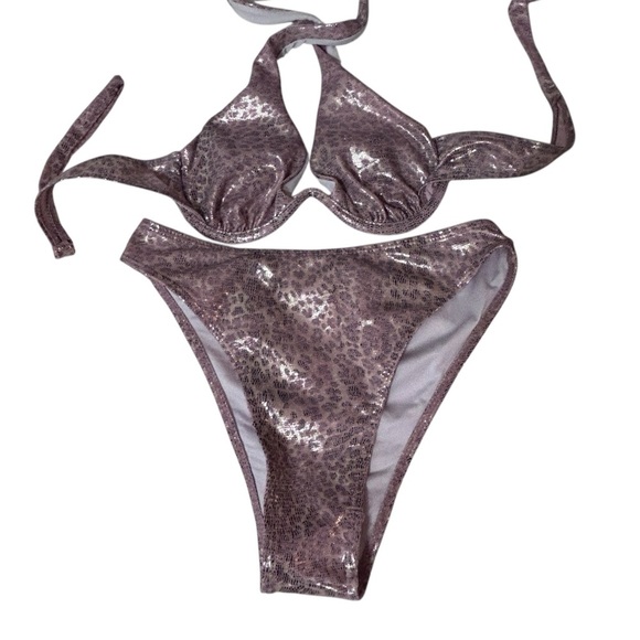 Pink Animal‎ Print Bikini Set Halter Top Swimsuit Sexy Beach Wear Small - Picture 1 of 6